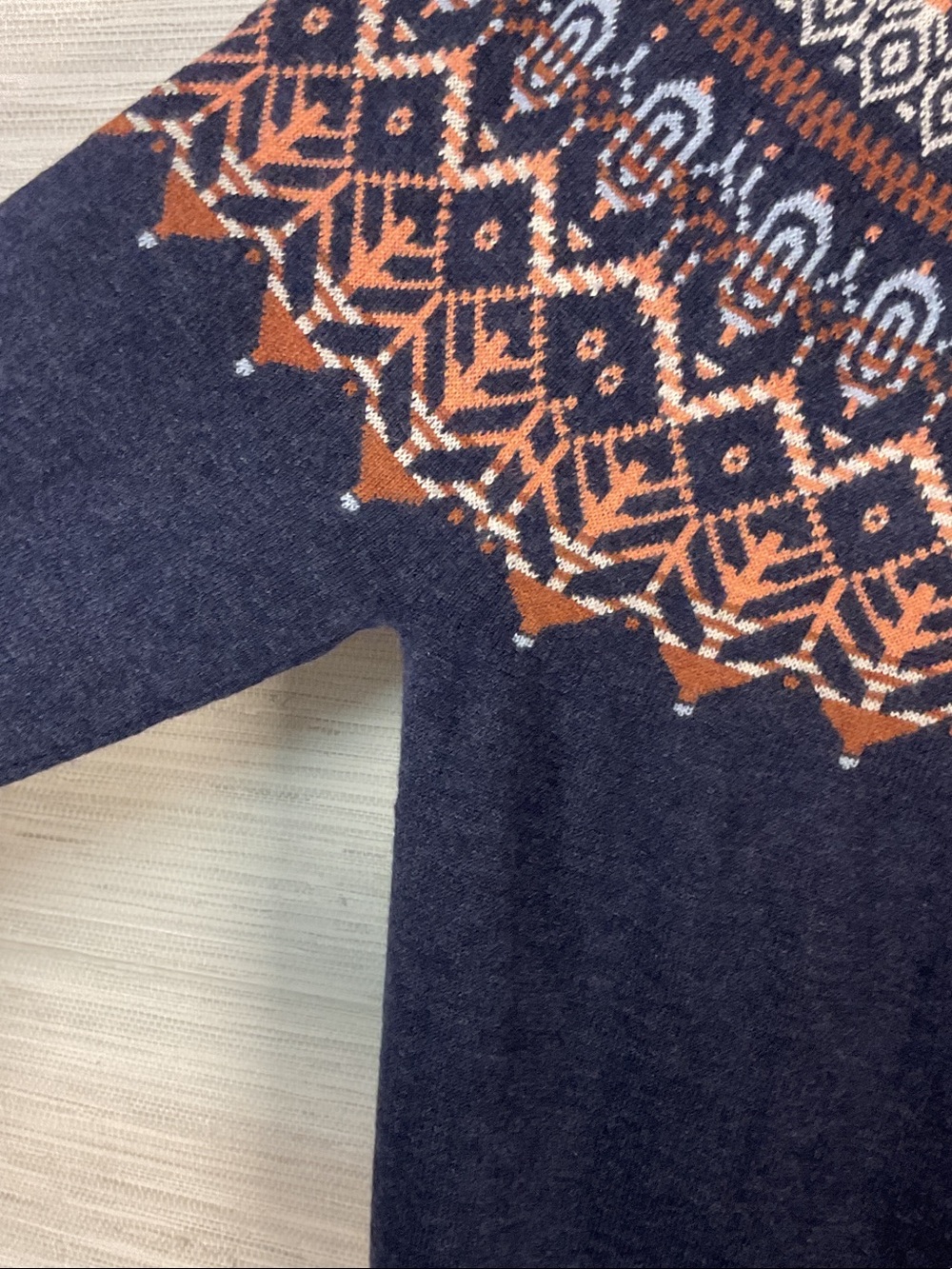 Royal Robbins Westlands Fair Isle Crew Sweater Merino Wool Blend Med Blue Brown - Picture 12 of 14